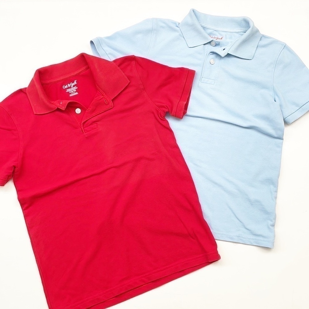 Cat & Jack red and light blue school uniform polo shirts